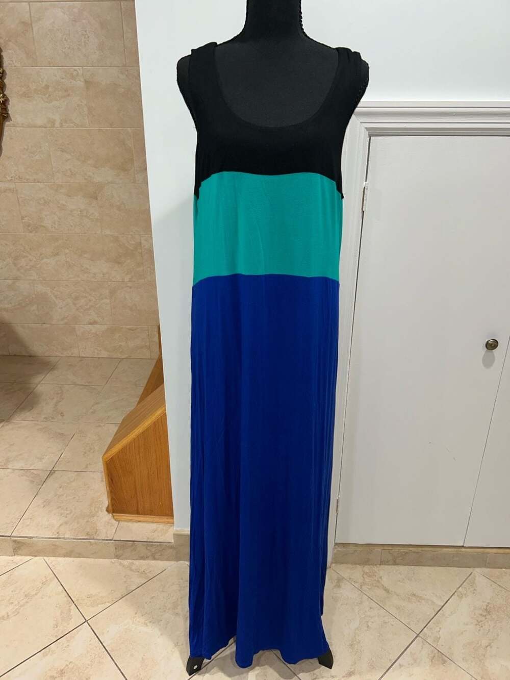 Calvin Klein Colorblock Sleeveless Maxi Dress Black Teal Blue
